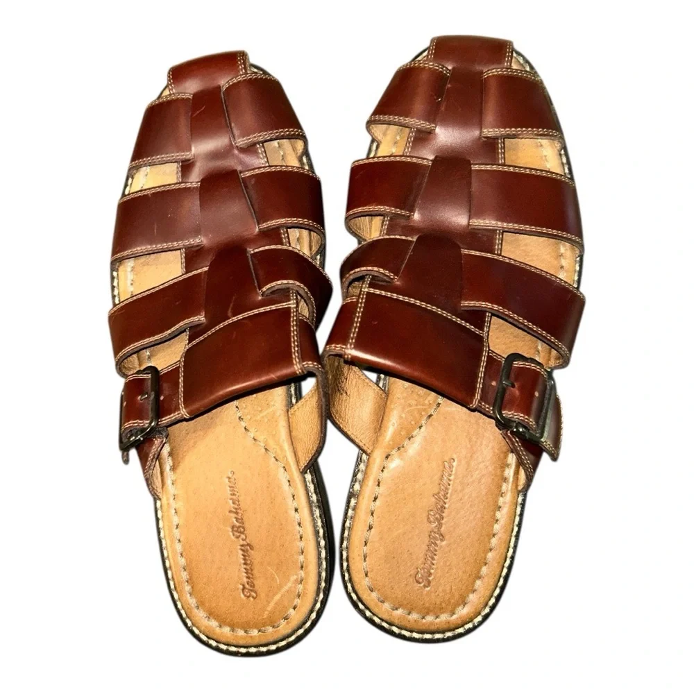 Tommy Bahama Nevins Chestnut Leather Slip On Sandals NWOT Sz. 12